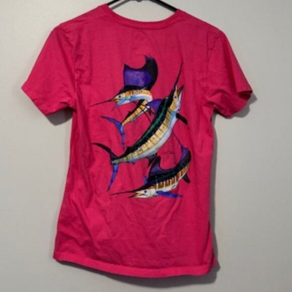 USED Woman's Guy Harvey Short Sleeve Shirt Color Pink Size Medium - Picture 2 of 2